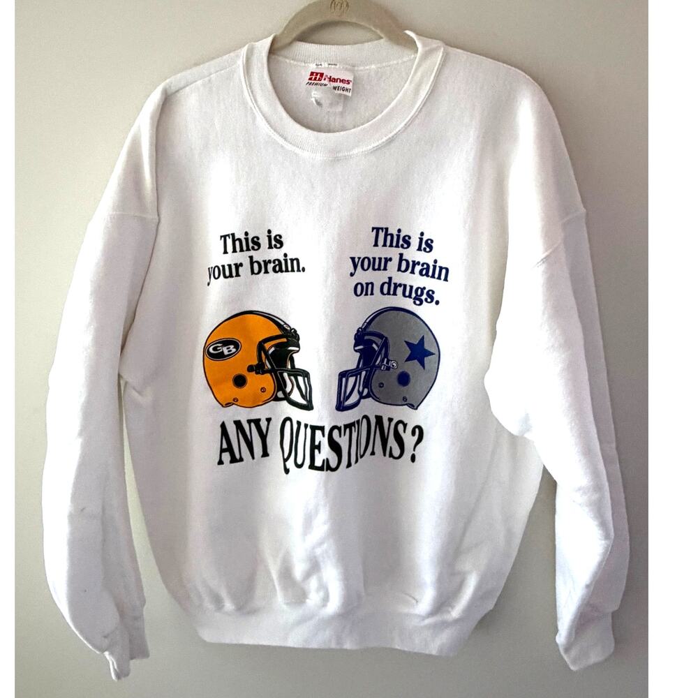 Vintage Green Bay Packers Dallas Cowboys Brain On Drugs Crewneck Sweatshirt L